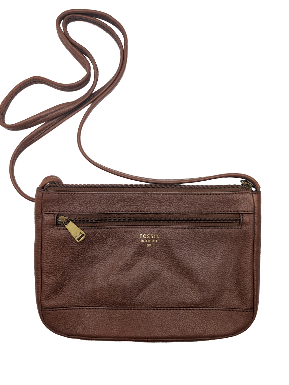 Fossil Brown Leather Slim Crossbody Messenger